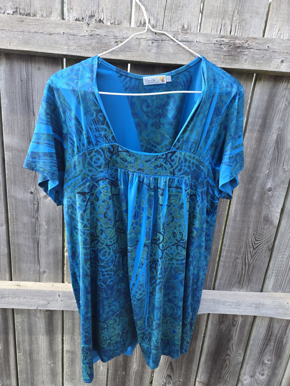 Unity World Wear Teal & Blue Patterned Scoop-Neck Tunic
